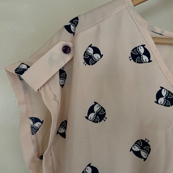 Poema Adorable Owl Print Silky Top - Picture 3 of 5